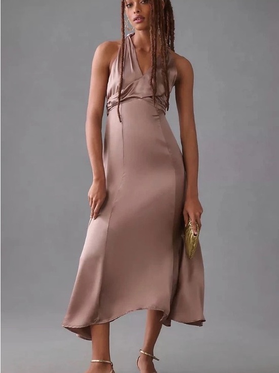 Anthropologie Dresses & Skirts - ANTHROPOLOGY silk Midi Dress in Taupe 8 new with tags